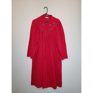Vtg Vanity Fair Womens 2XL Robe Bright Pink Floral Embroidery Half Zip Pockets